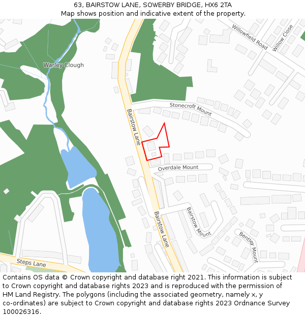 63, BAIRSTOW LANE, SOWERBY BRIDGE, HX6 2TA: Location map and indicative extent of plot