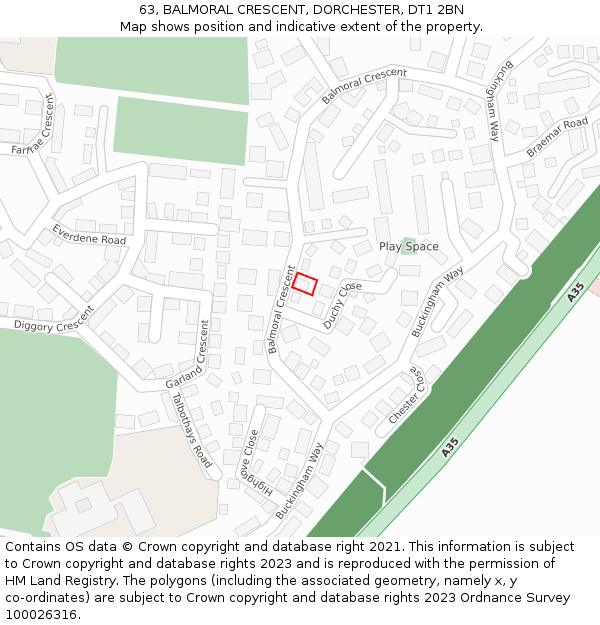 63, BALMORAL CRESCENT, DORCHESTER, DT1 2BN: Location map and indicative extent of plot