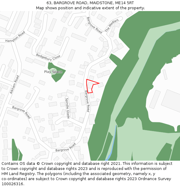 63, BARGROVE ROAD, MAIDSTONE, ME14 5RT: Location map and indicative extent of plot