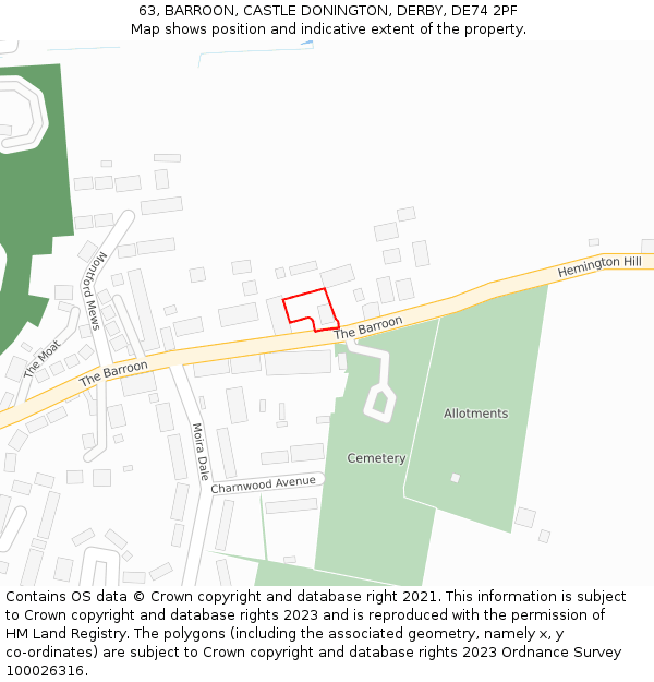 63, BARROON, CASTLE DONINGTON, DERBY, DE74 2PF: Location map and indicative extent of plot