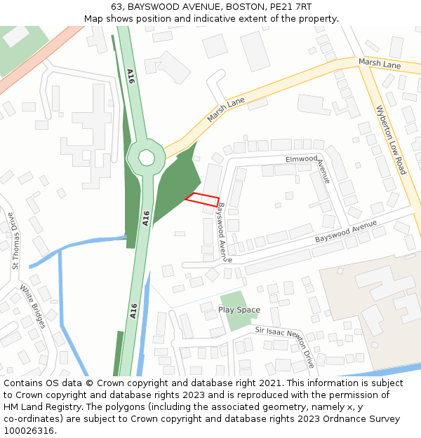 63, BAYSWOOD AVENUE, BOSTON, PE21 7RT: Location map and indicative extent of plot