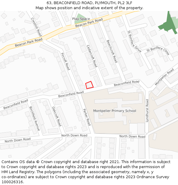 63, BEACONFIELD ROAD, PLYMOUTH, PL2 3LF: Location map and indicative extent of plot