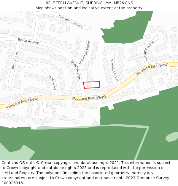 63, BEECH AVENUE, SHERINGHAM, NR26 8NS: Location map and indicative extent of plot