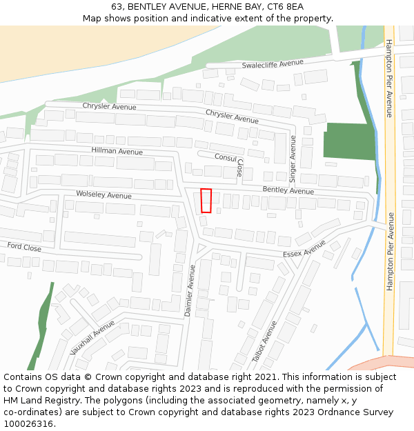 63, BENTLEY AVENUE, HERNE BAY, CT6 8EA: Location map and indicative extent of plot