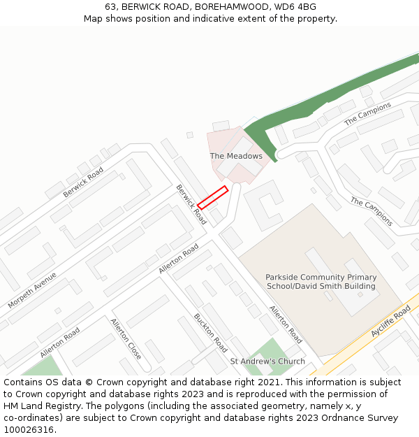 63, BERWICK ROAD, BOREHAMWOOD, WD6 4BG: Location map and indicative extent of plot