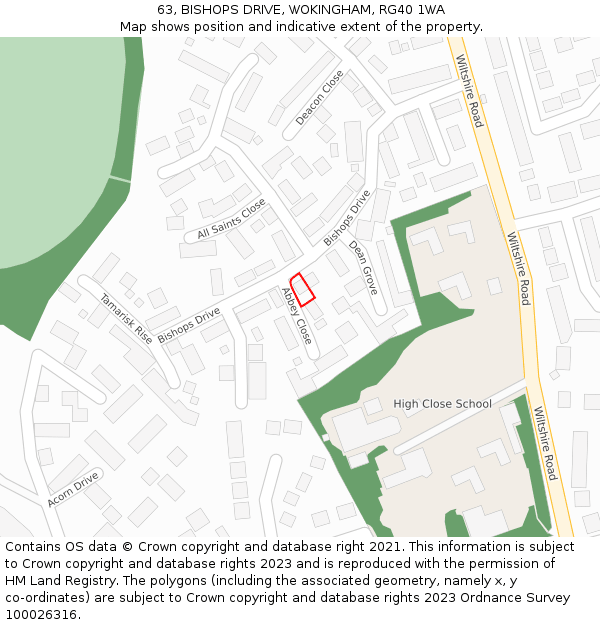 63, BISHOPS DRIVE, WOKINGHAM, RG40 1WA: Location map and indicative extent of plot