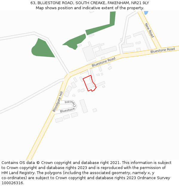 63, BLUESTONE ROAD, SOUTH CREAKE, FAKENHAM, NR21 9LY: Location map and indicative extent of plot