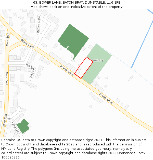 63, BOWER LANE, EATON BRAY, DUNSTABLE, LU6 1RB: Location map and indicative extent of plot