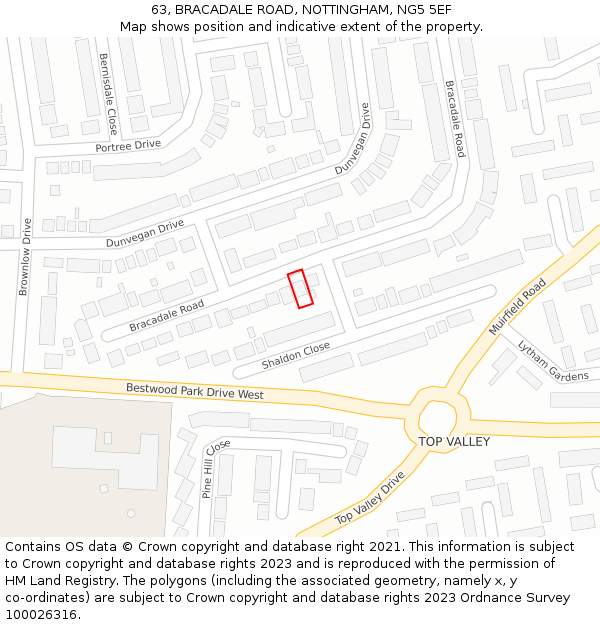 63, BRACADALE ROAD, NOTTINGHAM, NG5 5EF: Location map and indicative extent of plot