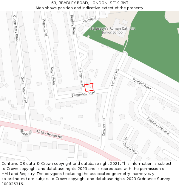 63, BRADLEY ROAD, LONDON, SE19 3NT: Location map and indicative extent of plot