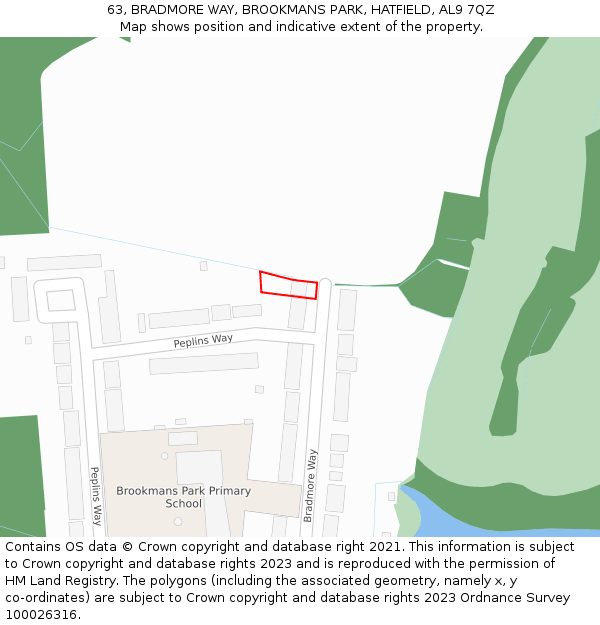 63, BRADMORE WAY, BROOKMANS PARK, HATFIELD, AL9 7QZ: Location map and indicative extent of plot