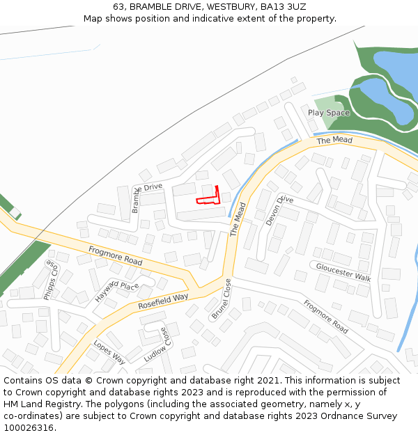 63, BRAMBLE DRIVE, WESTBURY, BA13 3UZ: Location map and indicative extent of plot