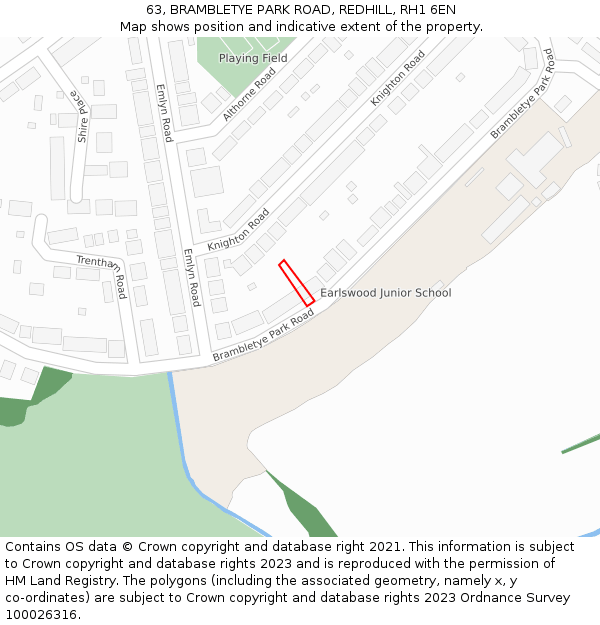 63, BRAMBLETYE PARK ROAD, REDHILL, RH1 6EN: Location map and indicative extent of plot