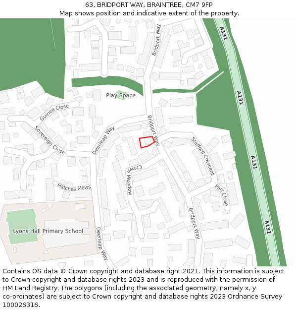 63, BRIDPORT WAY, BRAINTREE, CM7 9FP: Location map and indicative extent of plot