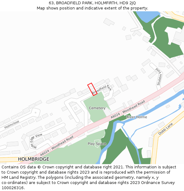 63, BROADFIELD PARK, HOLMFIRTH, HD9 2JQ: Location map and indicative extent of plot