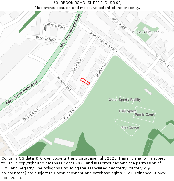 63, BROOK ROAD, SHEFFIELD, S8 9FJ: Location map and indicative extent of plot
