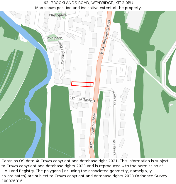 63, BROOKLANDS ROAD, WEYBRIDGE, KT13 0RU: Location map and indicative extent of plot