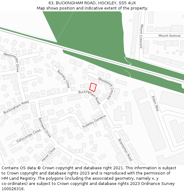 63, BUCKINGHAM ROAD, HOCKLEY, SS5 4UX: Location map and indicative extent of plot