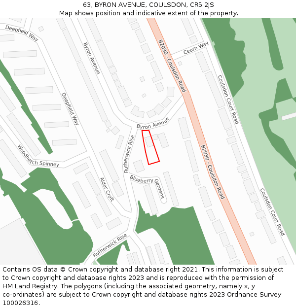 63, BYRON AVENUE, COULSDON, CR5 2JS: Location map and indicative extent of plot