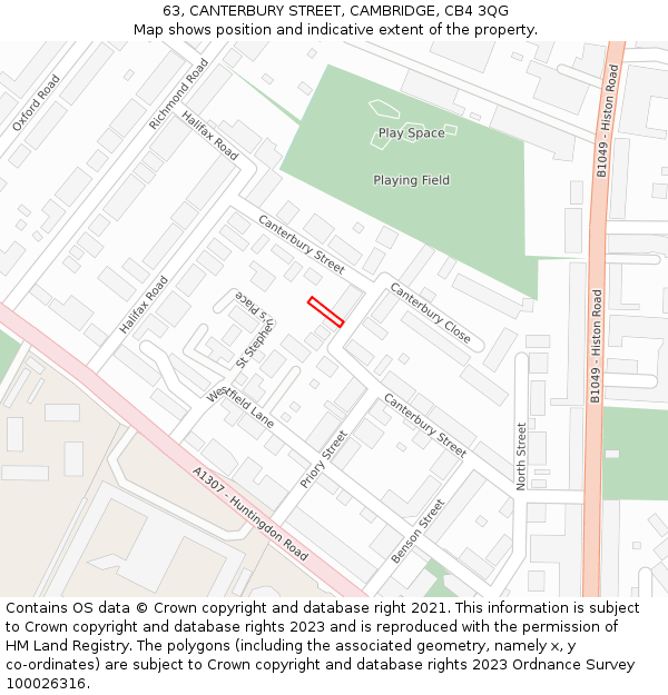 63, CANTERBURY STREET, CAMBRIDGE, CB4 3QG: Location map and indicative extent of plot