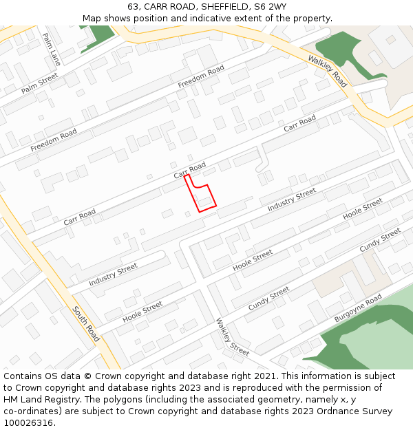63, CARR ROAD, SHEFFIELD, S6 2WY: Location map and indicative extent of plot