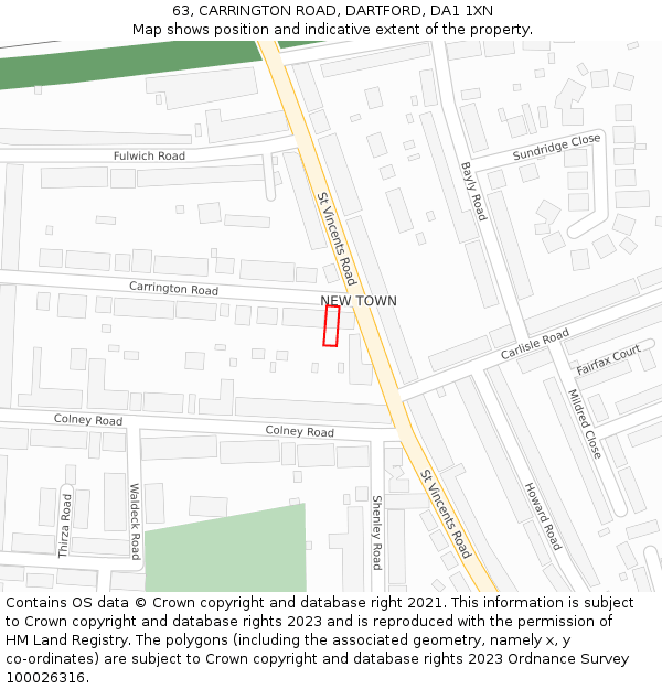 63, CARRINGTON ROAD, DARTFORD, DA1 1XN: Location map and indicative extent of plot