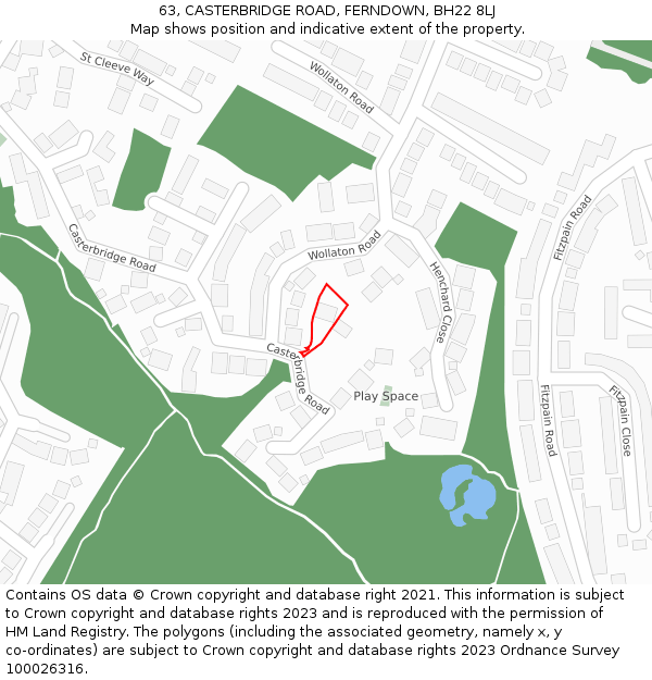 63, CASTERBRIDGE ROAD, FERNDOWN, BH22 8LJ: Location map and indicative extent of plot