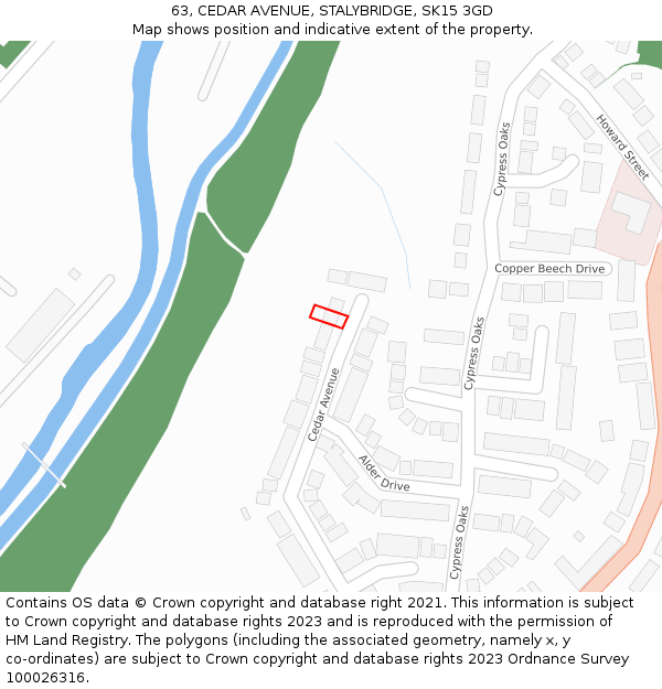 63, CEDAR AVENUE, STALYBRIDGE, SK15 3GD: Location map and indicative extent of plot