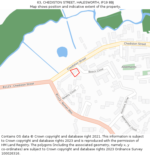 63, CHEDISTON STREET, HALESWORTH, IP19 8BJ: Location map and indicative extent of plot