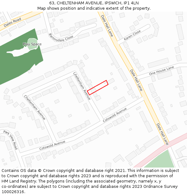 63, CHELTENHAM AVENUE, IPSWICH, IP1 4LN: Location map and indicative extent of plot
