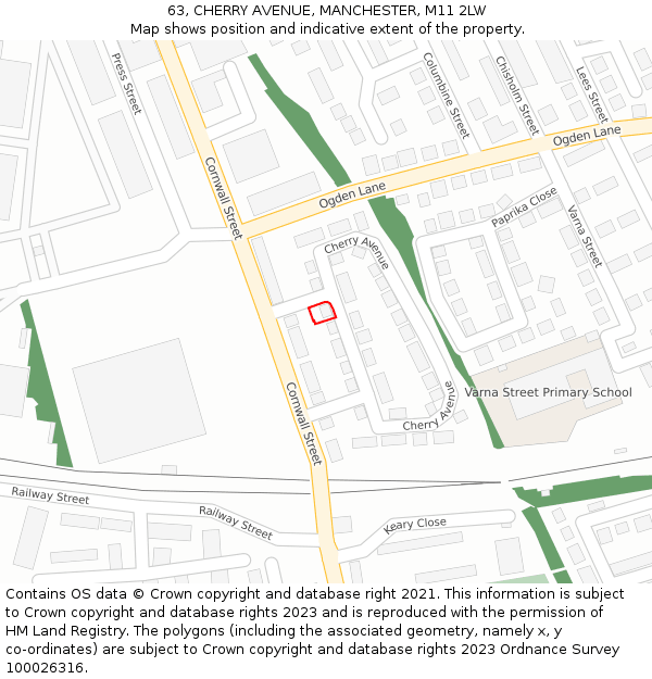 63, CHERRY AVENUE, MANCHESTER, M11 2LW: Location map and indicative extent of plot