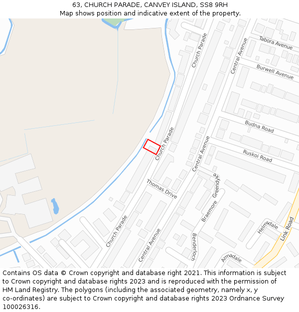 63, CHURCH PARADE, CANVEY ISLAND, SS8 9RH: Location map and indicative extent of plot
