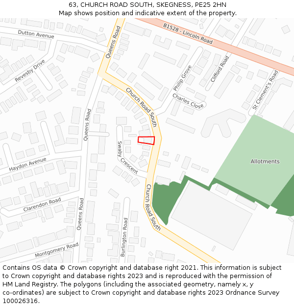 63, CHURCH ROAD SOUTH, SKEGNESS, PE25 2HN: Location map and indicative extent of plot