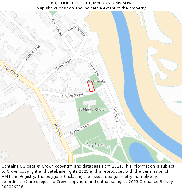 63, CHURCH STREET, MALDON, CM9 5HW: Location map and indicative extent of plot