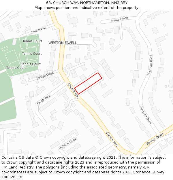 63, CHURCH WAY, NORTHAMPTON, NN3 3BY: Location map and indicative extent of plot