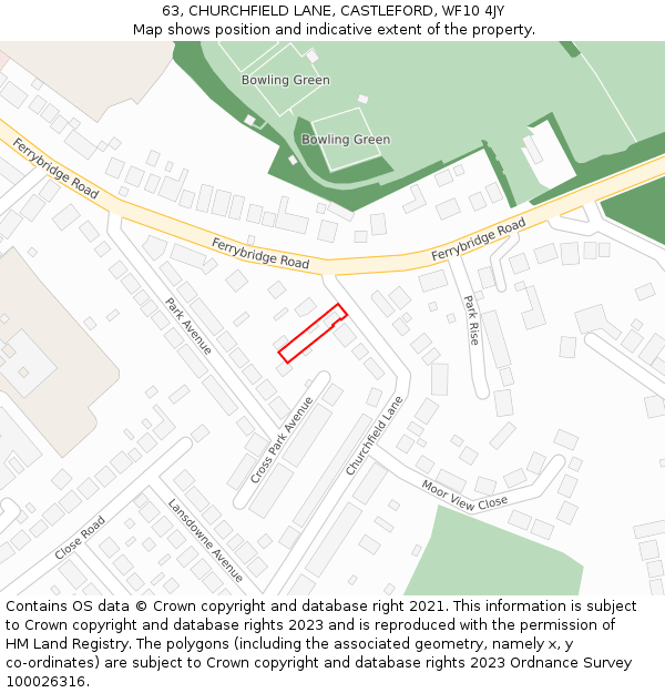 63, CHURCHFIELD LANE, CASTLEFORD, WF10 4JY: Location map and indicative extent of plot