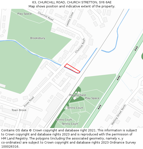 63, CHURCHILL ROAD, CHURCH STRETTON, SY6 6AE: Location map and indicative extent of plot