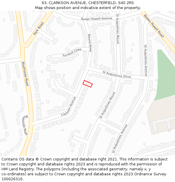 63, CLARKSON AVENUE, CHESTERFIELD, S40 2RS: Location map and indicative extent of plot