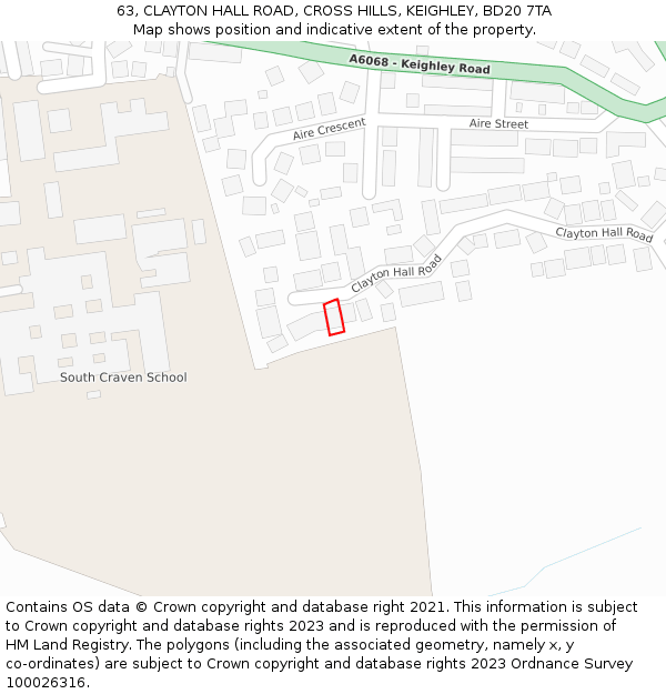 63, CLAYTON HALL ROAD, CROSS HILLS, KEIGHLEY, BD20 7TA: Location map and indicative extent of plot