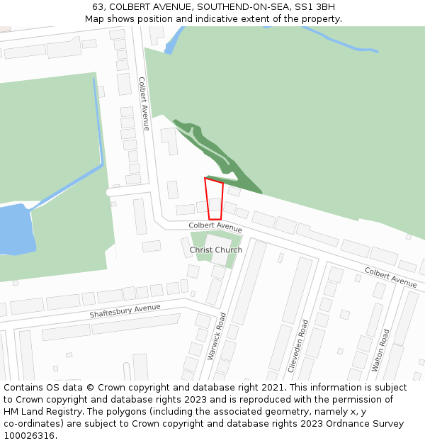 63, COLBERT AVENUE, SOUTHEND-ON-SEA, SS1 3BH: Location map and indicative extent of plot