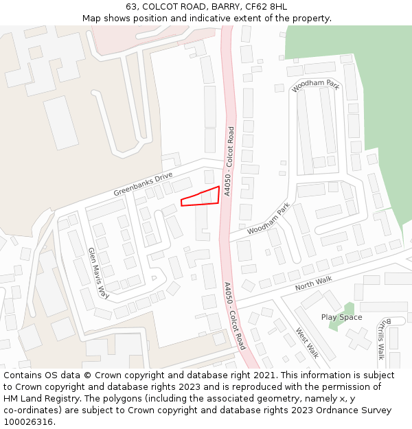63, COLCOT ROAD, BARRY, CF62 8HL: Location map and indicative extent of plot