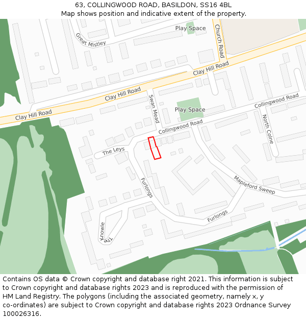 63, COLLINGWOOD ROAD, BASILDON, SS16 4BL: Location map and indicative extent of plot