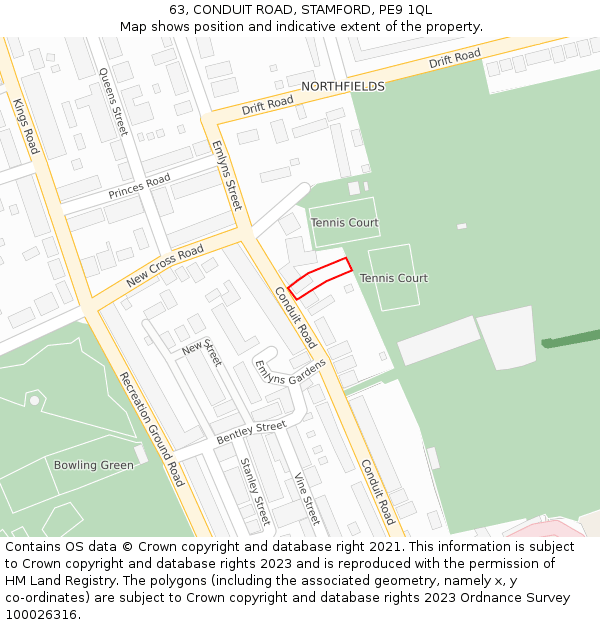63, CONDUIT ROAD, STAMFORD, PE9 1QL: Location map and indicative extent of plot