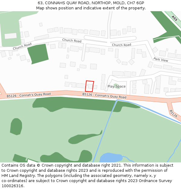 63, CONNAHS QUAY ROAD, NORTHOP, MOLD, CH7 6GP: Location map and indicative extent of plot