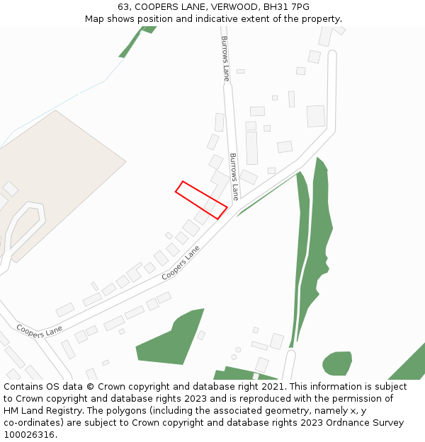 63, COOPERS LANE, VERWOOD, BH31 7PG: Location map and indicative extent of plot