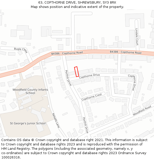 63, COPTHORNE DRIVE, SHREWSBURY, SY3 8RX: Location map and indicative extent of plot