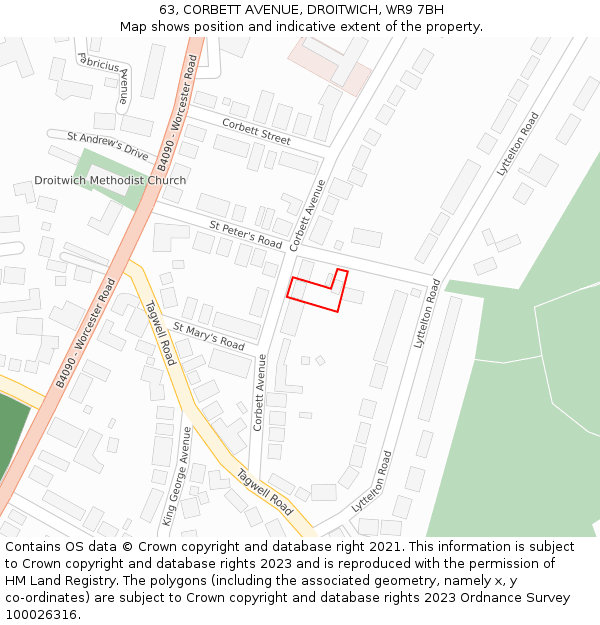 63, CORBETT AVENUE, DROITWICH, WR9 7BH: Location map and indicative extent of plot