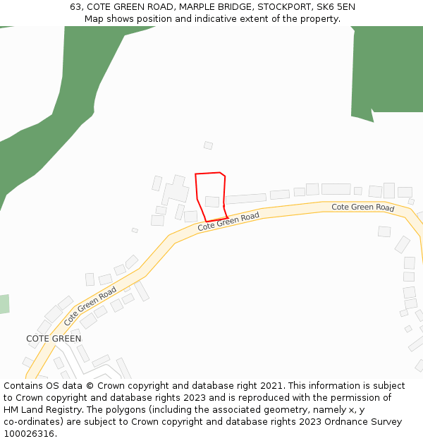 63, COTE GREEN ROAD, MARPLE BRIDGE, STOCKPORT, SK6 5EN: Location map and indicative extent of plot