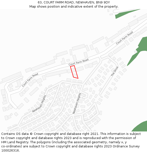 63, COURT FARM ROAD, NEWHAVEN, BN9 9DY: Location map and indicative extent of plot