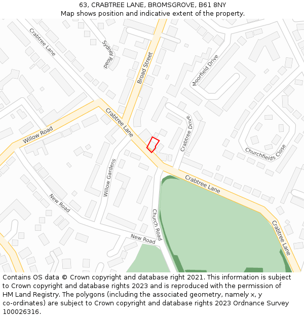 63, CRABTREE LANE, BROMSGROVE, B61 8NY: Location map and indicative extent of plot